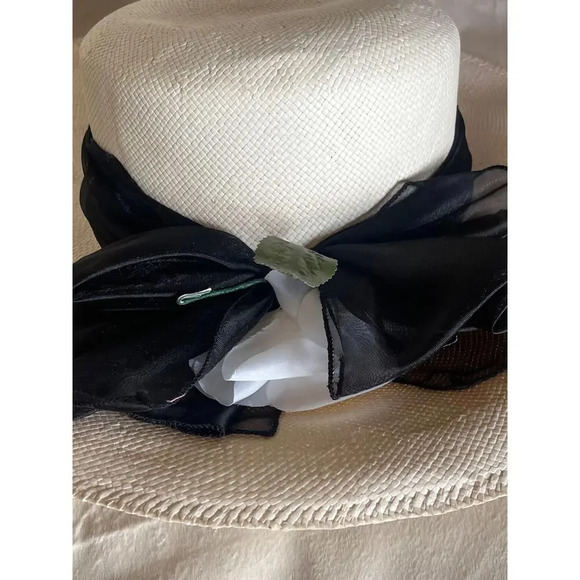 Frances Brewster‎ ivory woven hat with organza bow - Picture 4 of 9